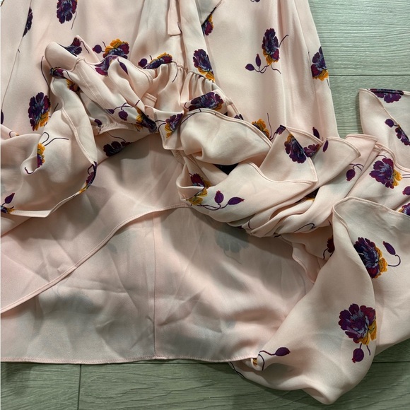 CINQ A SEPT Mateo Floral Ruffle 100% Silk Ruffle Dress in Pearl Blush - Picture 10 of 16
